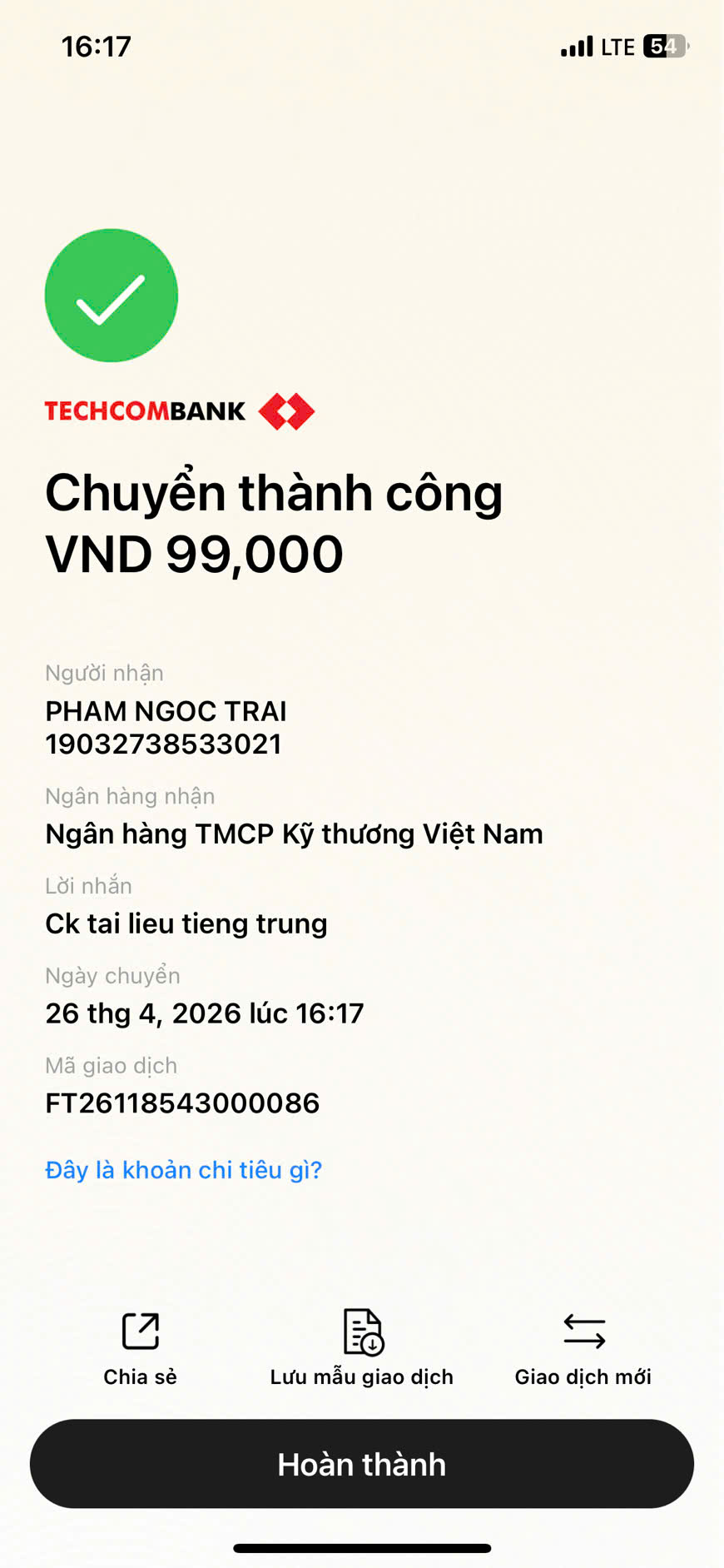 Giao dịch thành công
